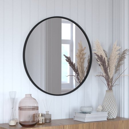 FLASH FURNITURE 30" Round Black Metal Framed Accent Wall Mirror HFKHD-0GD-CRE8-812315-GG